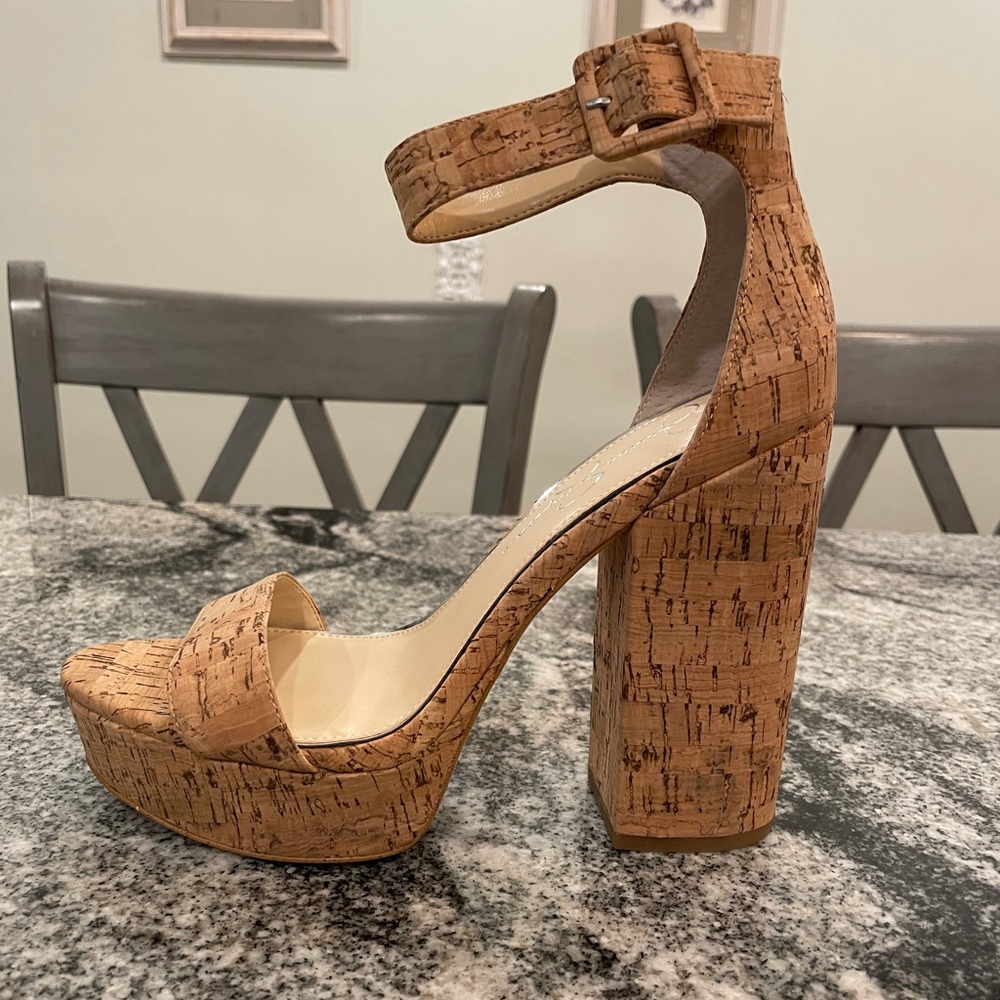 Cork Platform Block Heel Sandals